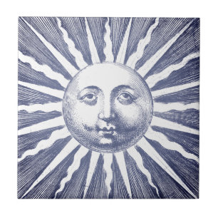 Carreau Cute Antique Vintage Marine Bleu Face Soleil