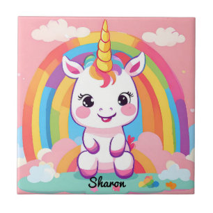 Carreau Cute Baby Unicorn Arc-en-ciel