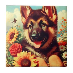 Carreau Cute berger allemand Peinture de chiot