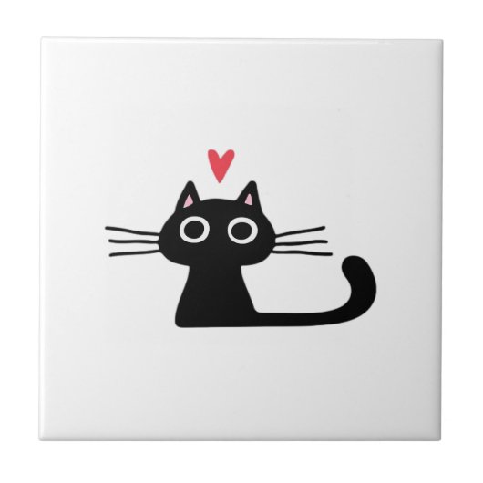 Carreau Cute Black Cat with Heart  Kitten Valentine Classi (Devant)