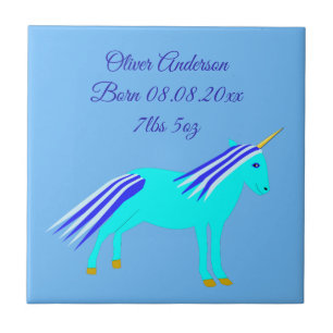 Carreau Cute Blue Baby Boy Unicorn Custom Birth