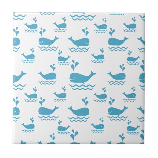 Carreau Cute Blue Whale Seamless Ocean Pattern (1) (Devant)
