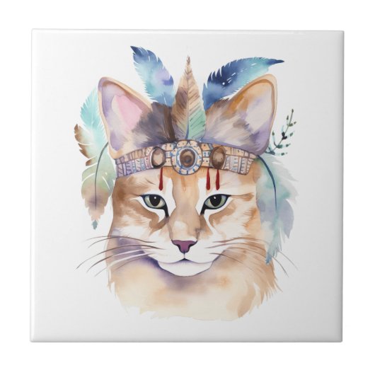 Carreau Cute boho aquarelle hippie chat design (Devant)