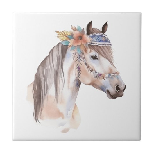 Carreau Cute boho aquarelle hippie design cheval (Devant)