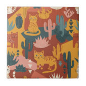 Carreau Cute Boho Desert Cats Cactus Succulent Pattern (Devant)