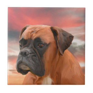 Carreau Cute Boxer Dog Eau Couleur Huile Peinture Art