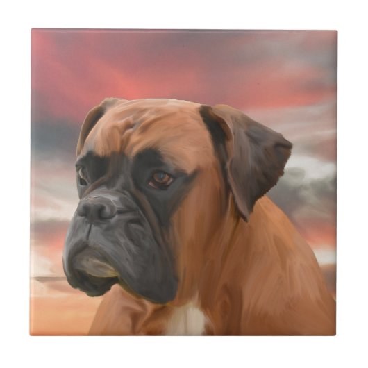 Carreau Cute Boxer Dog Eau Couleur Huile Peinture Art (Devant)