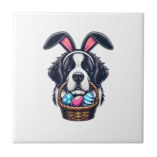 Carreau Cute Bunny Ear Saint Bernard Dog Easter Egg Owner (Devant)