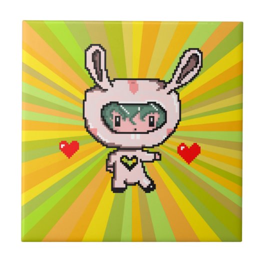 Carreau Cute Bunny fille 8 bit pixel art jaune psychédéliq (Devant)