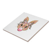 Carreau Cute Bunny Rabbit Face Leopard Glasses Girl Happy  (Côté)