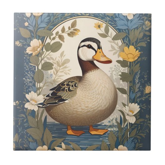 Carreau Cute Canard Vintage Floral Nature Inspiré (Devant)