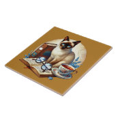 Carreau Cute cat reading nook library book lovers  (Côté)