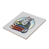 Carreau Cute cat reading nook library book lovers  (Côté)