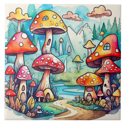 Carreau Cute champignons feuille cottage design (Devant)