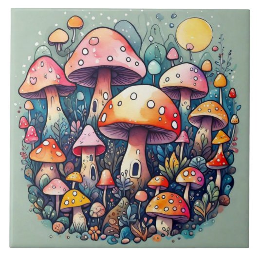 Carreau Cute champignons feuille cottage design (Devant)