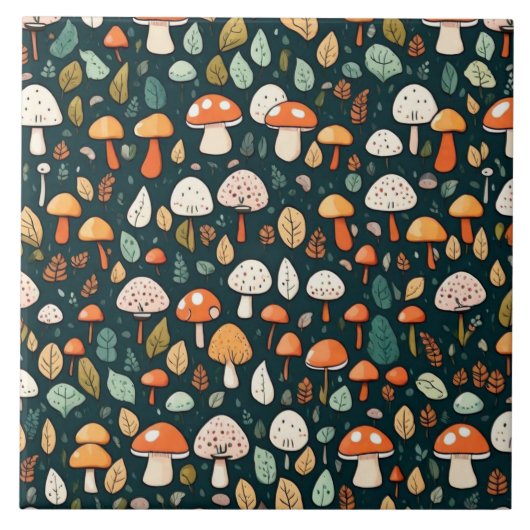 Carreau Cute champignons feuille cottage design (Devant)