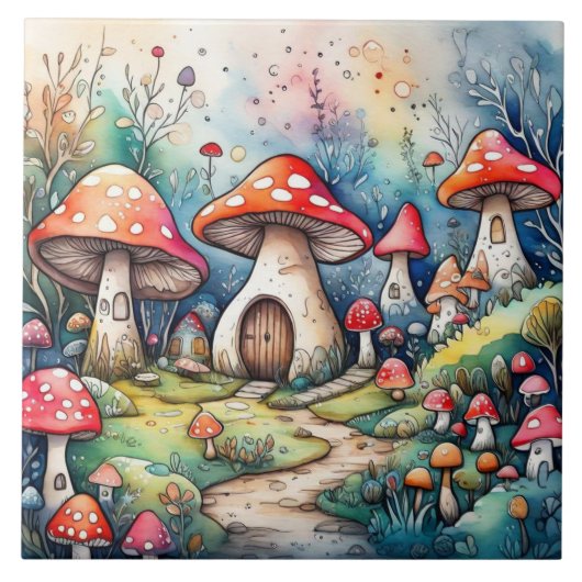 Carreau Cute champignons feuille cottage design (Devant)