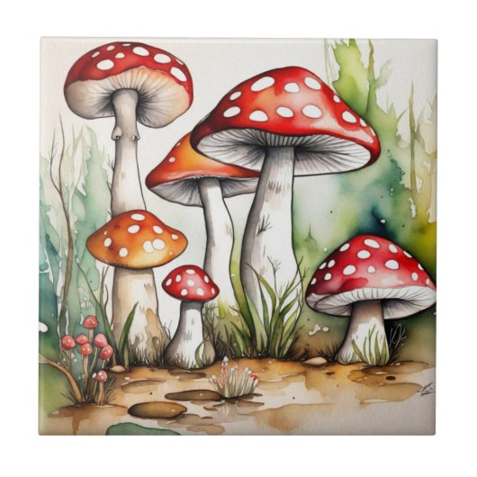 Carreau Cute champignons feuille cottage design (Devant)
