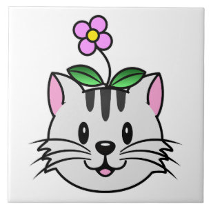 Carreau Cute chat caricature avec une fleur sur la tête