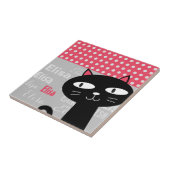 Carreau Cute Chat Noir Pois Rose Ajouter Votre Nom (Côté)