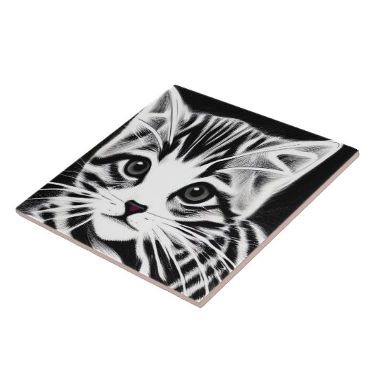 Carreau Cute chaton rayé noir blanc (Côté)