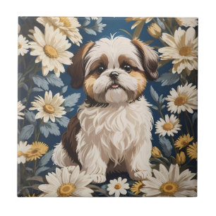 Carreau Cute Chih Tzu Chien Blanc Fleurs De Faisée