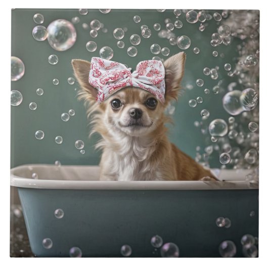 Carreau Cute Chihuahua Bubble Bath (Devant)