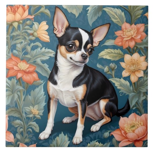 Carreau Cute Chihuahua William Morris Inspiré Floral (Devant)