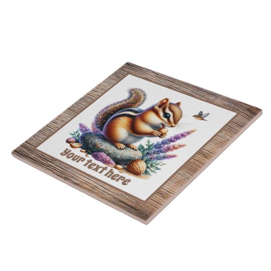 Carreau Cute chipmunk ajouter du texte aquarelle (Côté)