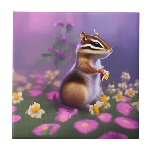 Carreau Cute Chipmunk en Fleurs (Devant)