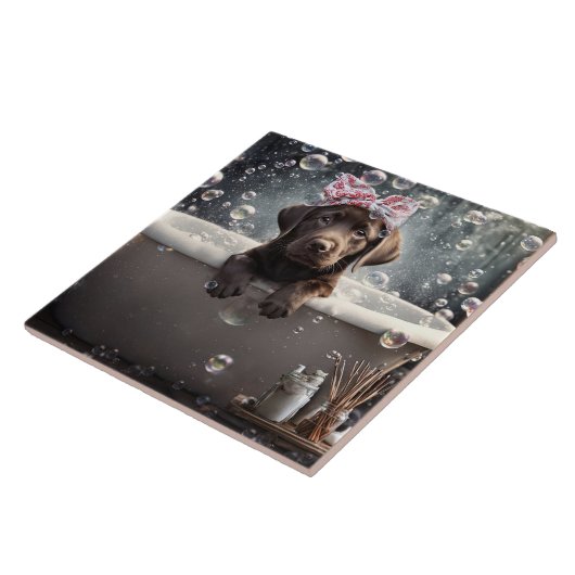 Carreau Cute Chocolate Lab Puppy Dog Spa Bubble Bath (Côté)