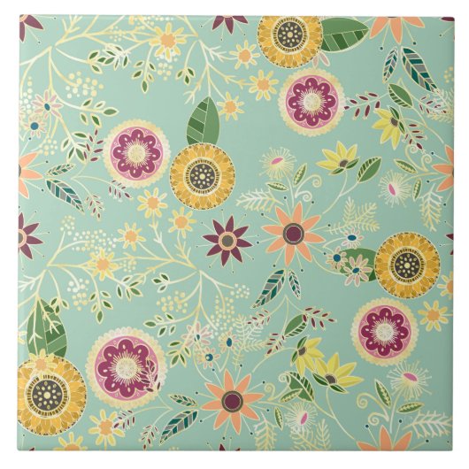 Carreau Cute Colorful Folk Floral Original Golden (Devant)