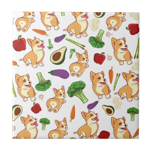 Carreau Cute Corgi and Vegetables Motif alimentaire (Devant)