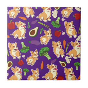 Carreau Cute Corgi and Vegetables Motif alimentaire