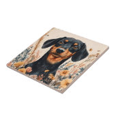 Carreau Cute Dachshund avec peinture Fleur sauvage (Côté)