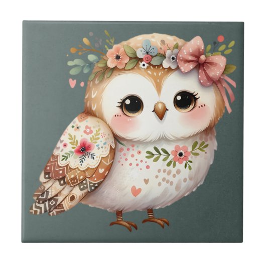 Carreau Cute Floral Owl with Bow (Devant)