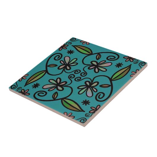 Carreau Cute Floral Pattern Teal (Côté)