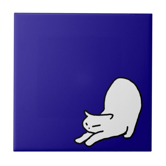 Carreau Cute&Funny Chat Doodle sur Bleu (Devant)