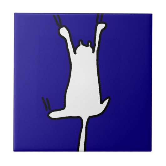 Carreau Cute&Funny Chat Doodle sur Bleu (Devant)