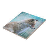 Carreau Cute Furry Fox sur Blue Grunge Arrière - plan (Côté)