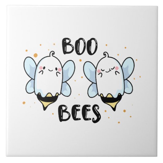 Carreau Cute Ghost Boo Bees - Funny Halloween sur blanc (Devant)