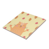 Carreau Cute Ginger Orange Chat Jouer dans les feuilles d' (Côté)