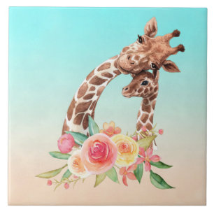 Carreau Cute Giraffe Aquarelle Maman & Bébé