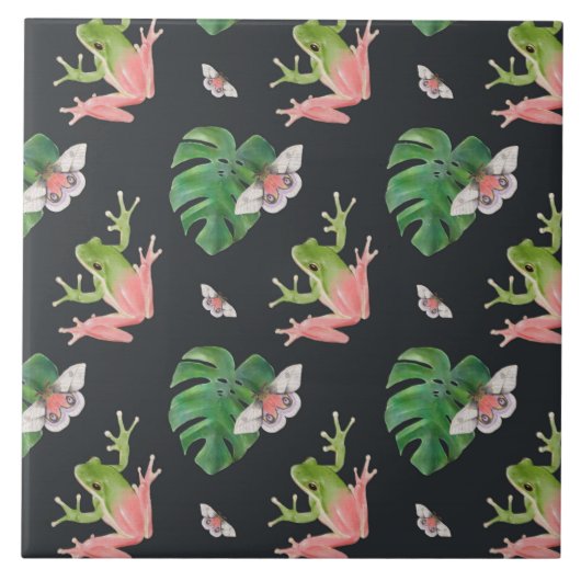 Carreau Cute grenouille tropicale et Motif papillon (Devant)