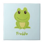 Carreau Cute grenouille verte sur bleu (Devant)