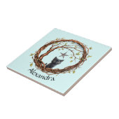 Carreau Cute Kitten noir regarder une étoile (Côté)