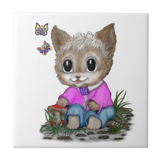 Carreau Cute Kitty Chat et Papillon (Devant)