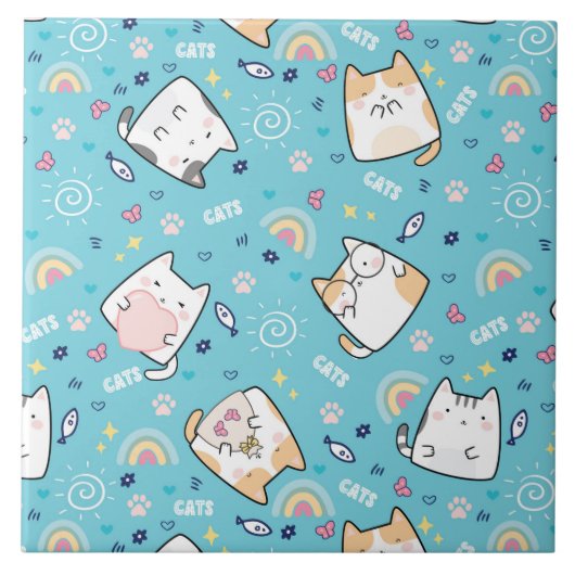Carreau Cute Kitty Chats Motif Whimsical (Devant)