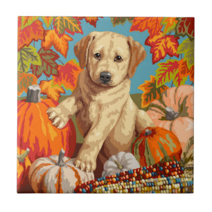 Carreau Cute Labrador Retriever Puppy récolte d'automne