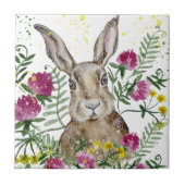 Carreau Cute lapin en fleurs d'aquarelle (Devant)